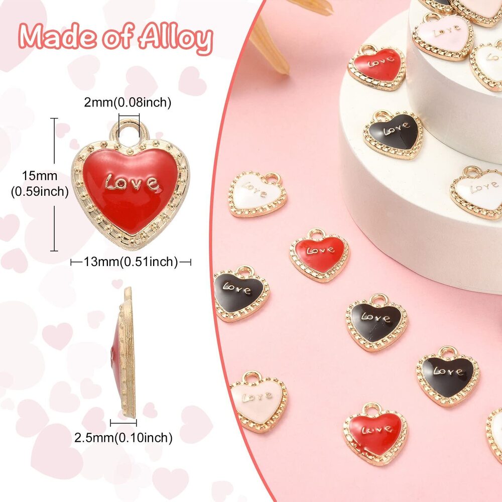 8411 40pcs Mixed Colors Love Heart Charms Enamel Valentine's Day Heart - Picture 2 of 6